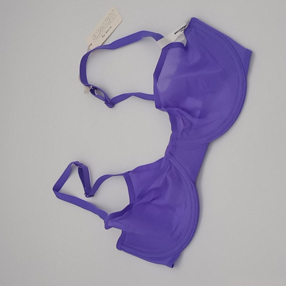 Aerie SMOOTHEZ Mesh Unlined Balconette Bra Purple Space 34B